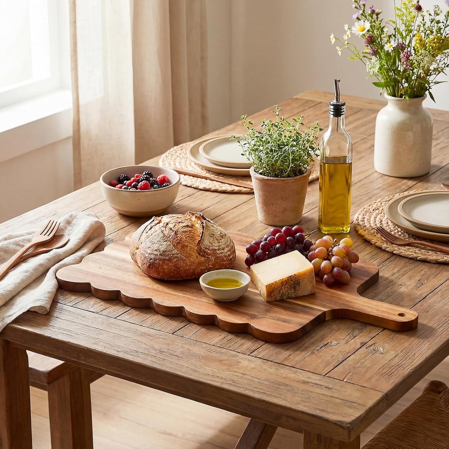 Set 6 Tablas Cortar Madera Acacia Escallopada 17x10pulg