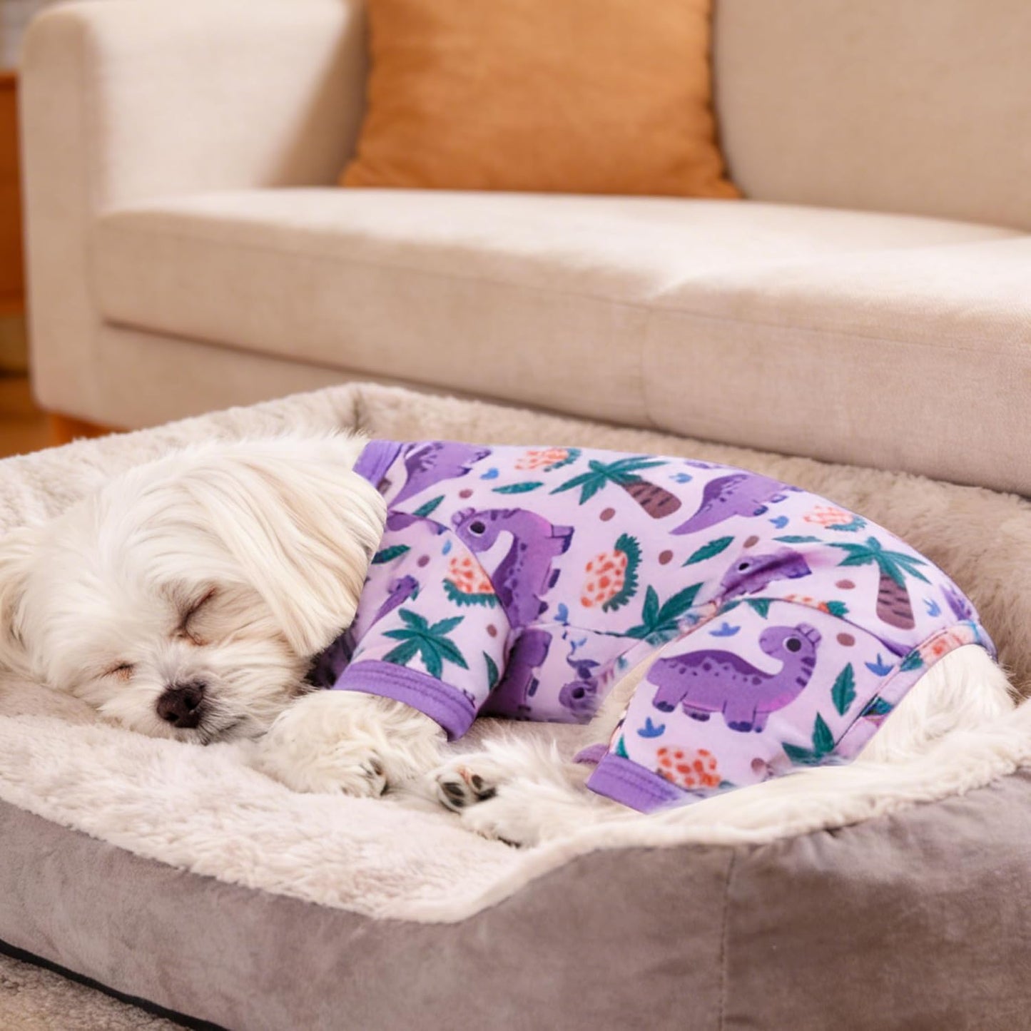 Pijama verano perros overol suave transpirable S dinosaurio morado