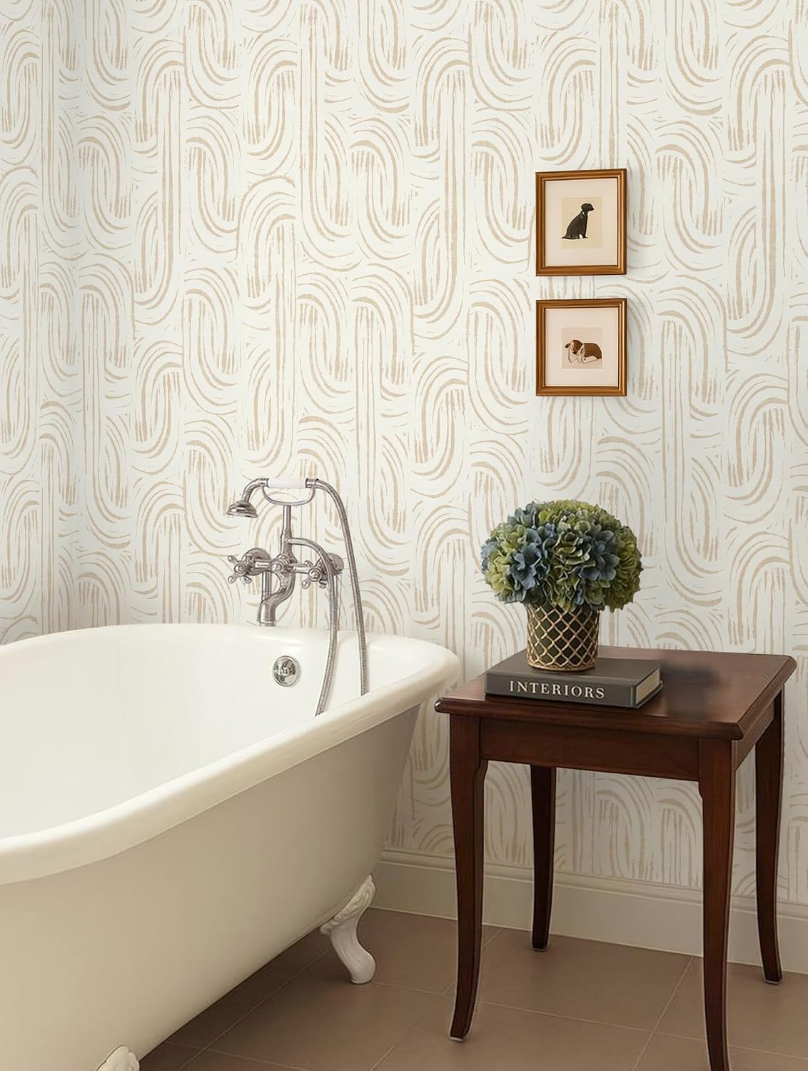 Papel tapiz autoadhesivo beige geométrico para baño y dormitorio
