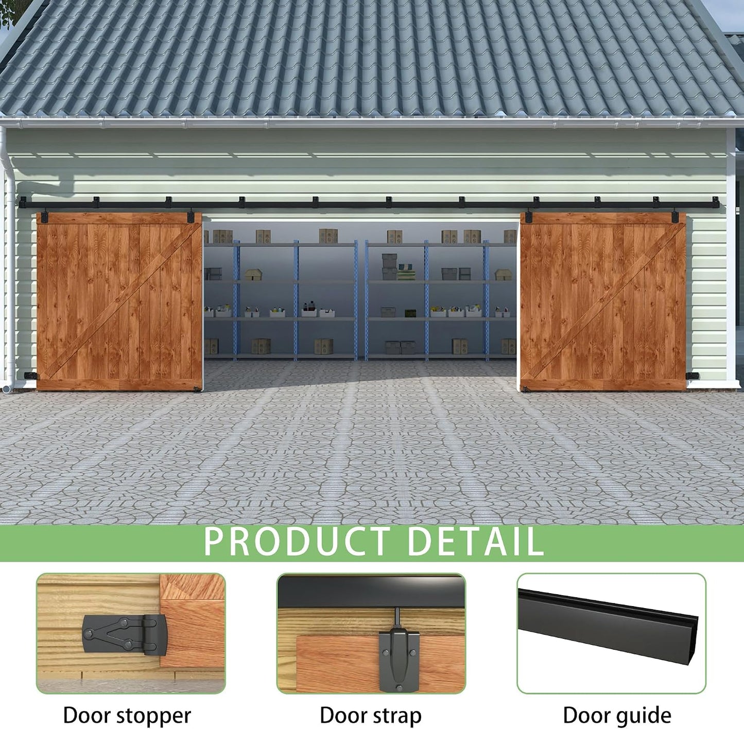 Kit herrajes puerta granero 20ft 2 puertas riel 11 soportes