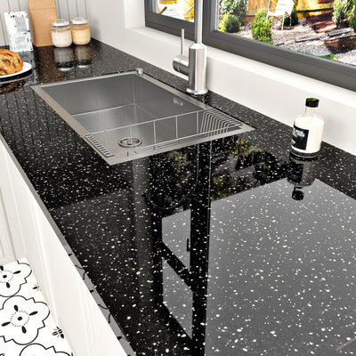 Papel Tapiz Terrazo Negro Brillante Adhesivo Impermeable
