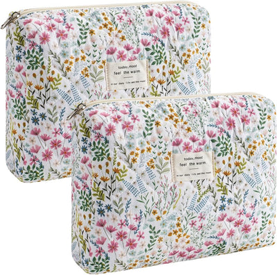 Bolsa maquillaje algodón acolchada 2 pzas floral para mujer