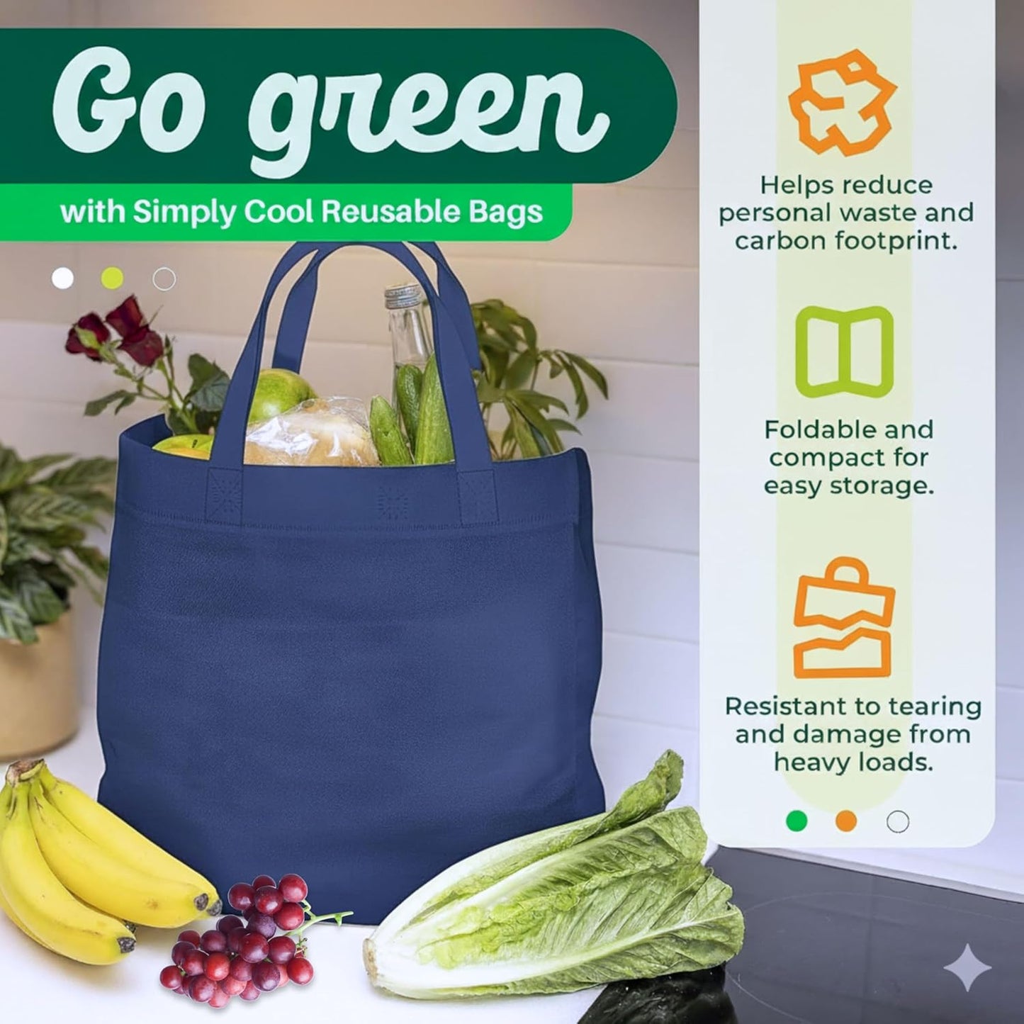 Bolsas compras reutilizables ecológicas 14.5x14x6.6pulg