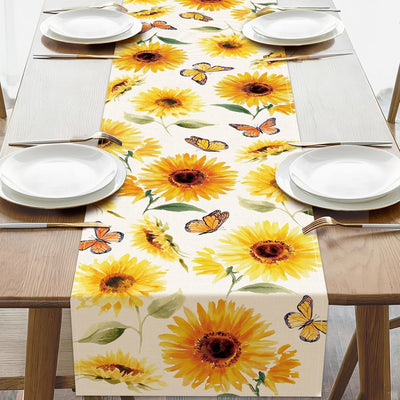 Manta para mesa de flores de girasol y mariposa de juta decoración para cocina y hogar 13 x 72 pulgadas