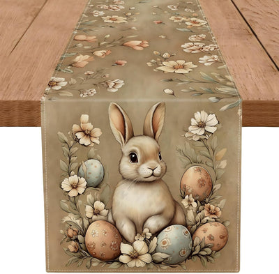 Camino de mesa vintage para Pascua, conejo, decoración de vacaciones