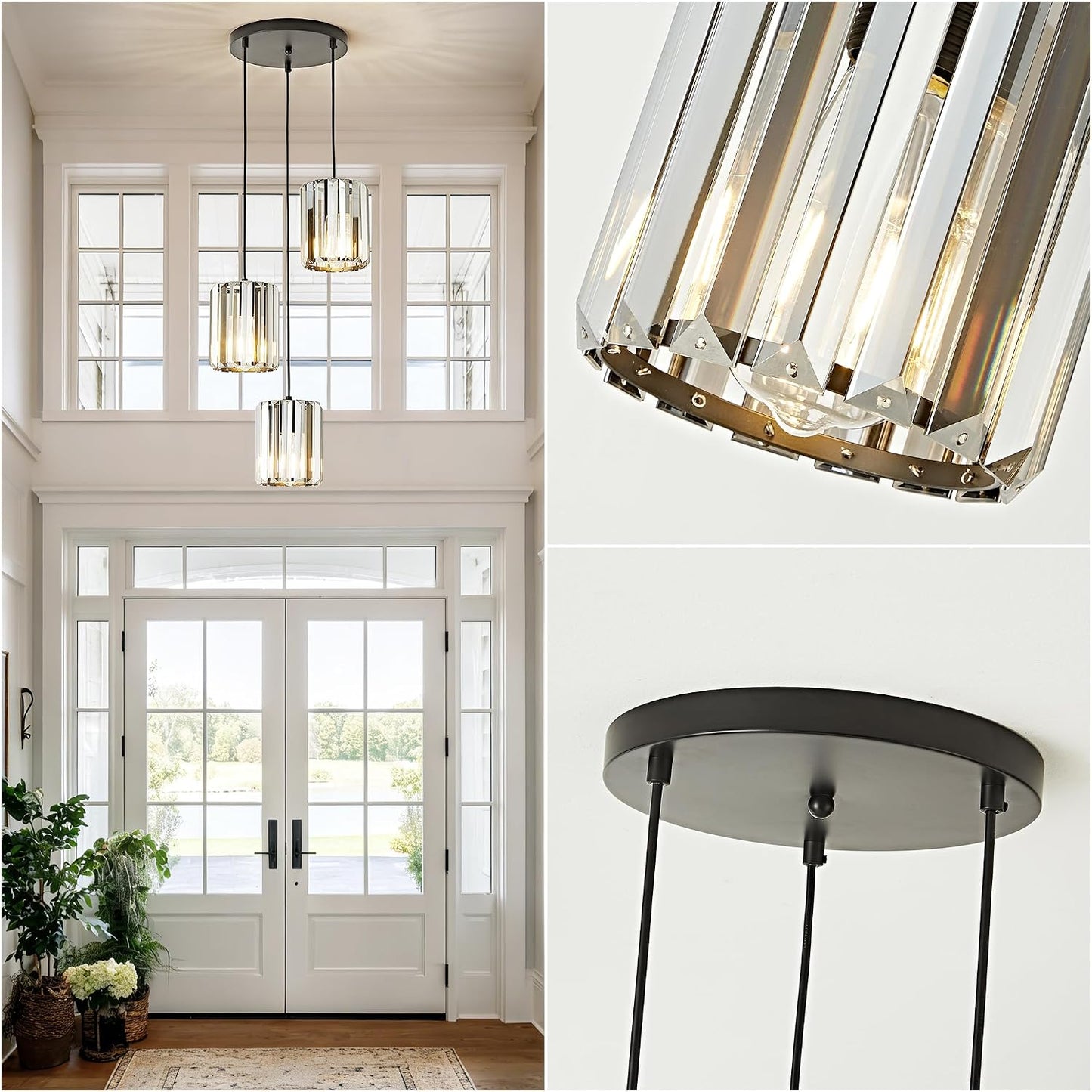 Lámpara techo cristal negro 3 luces colgante comedor