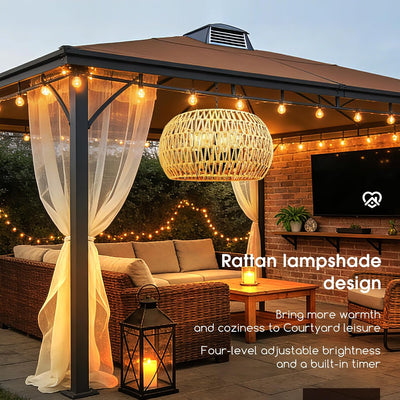 Candelabro solar 4 luces ratán control remoto doble potencia USB