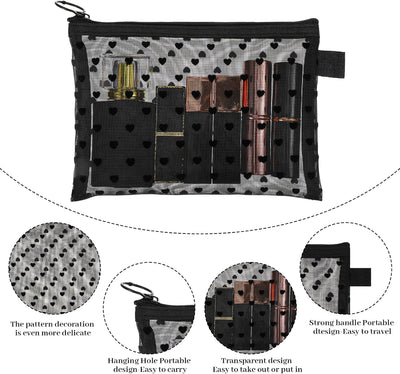 Bolsas maquillaje malla cremallera 4 pzas forma corazón