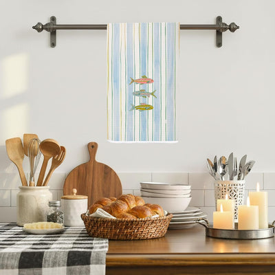 Toalla de cocina náutica a rayas con peces tropicales 16 x 24 pulgadas