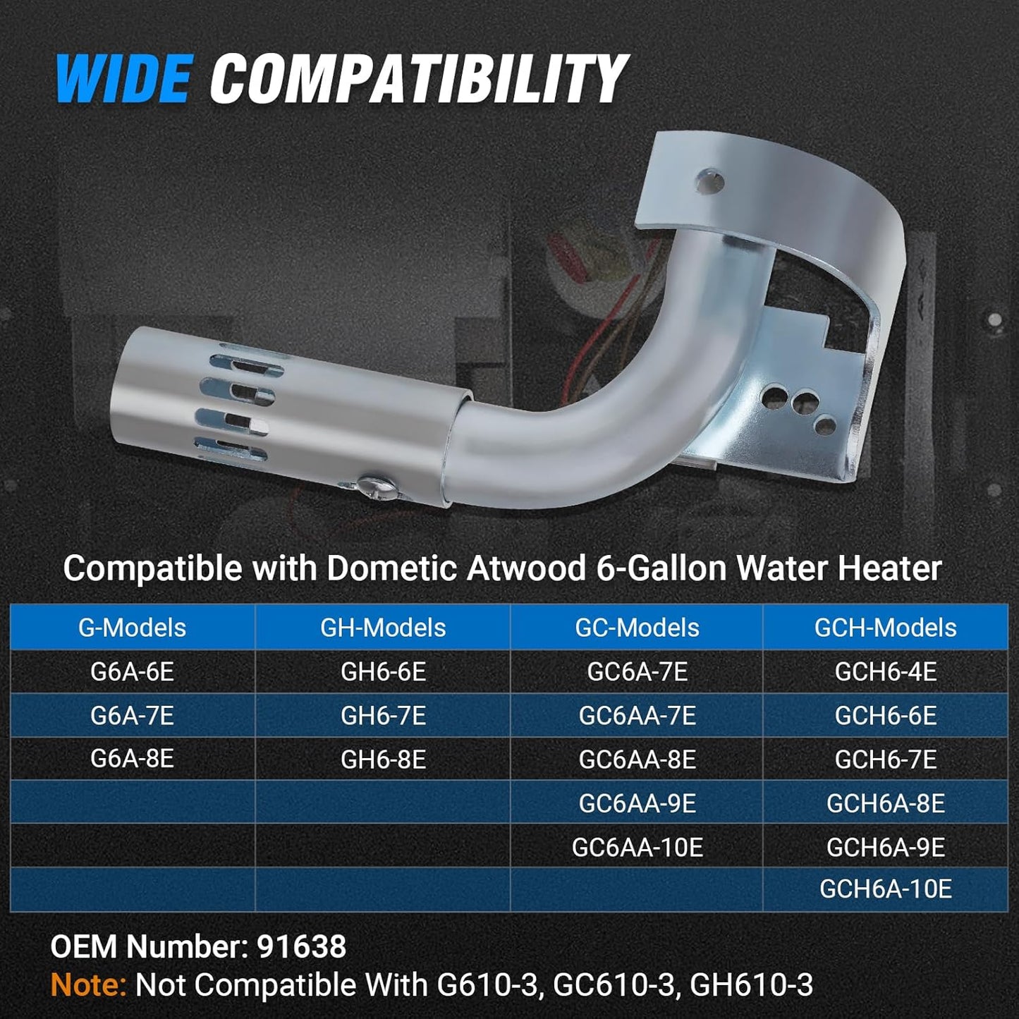 Tubo quemador principal para calentador agua Atwood 6gal RV
