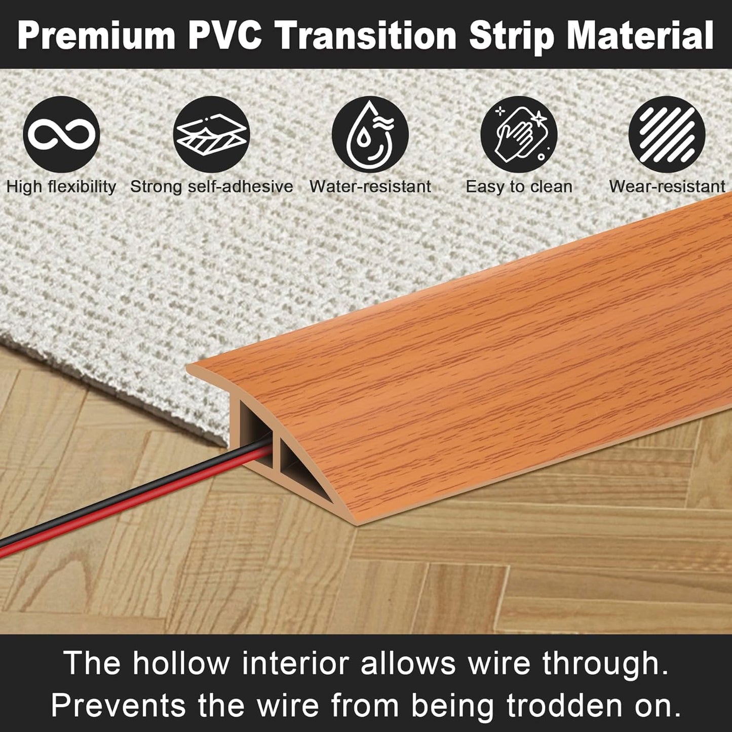Tira transición alfombra autoadhesiva PVC grano roble