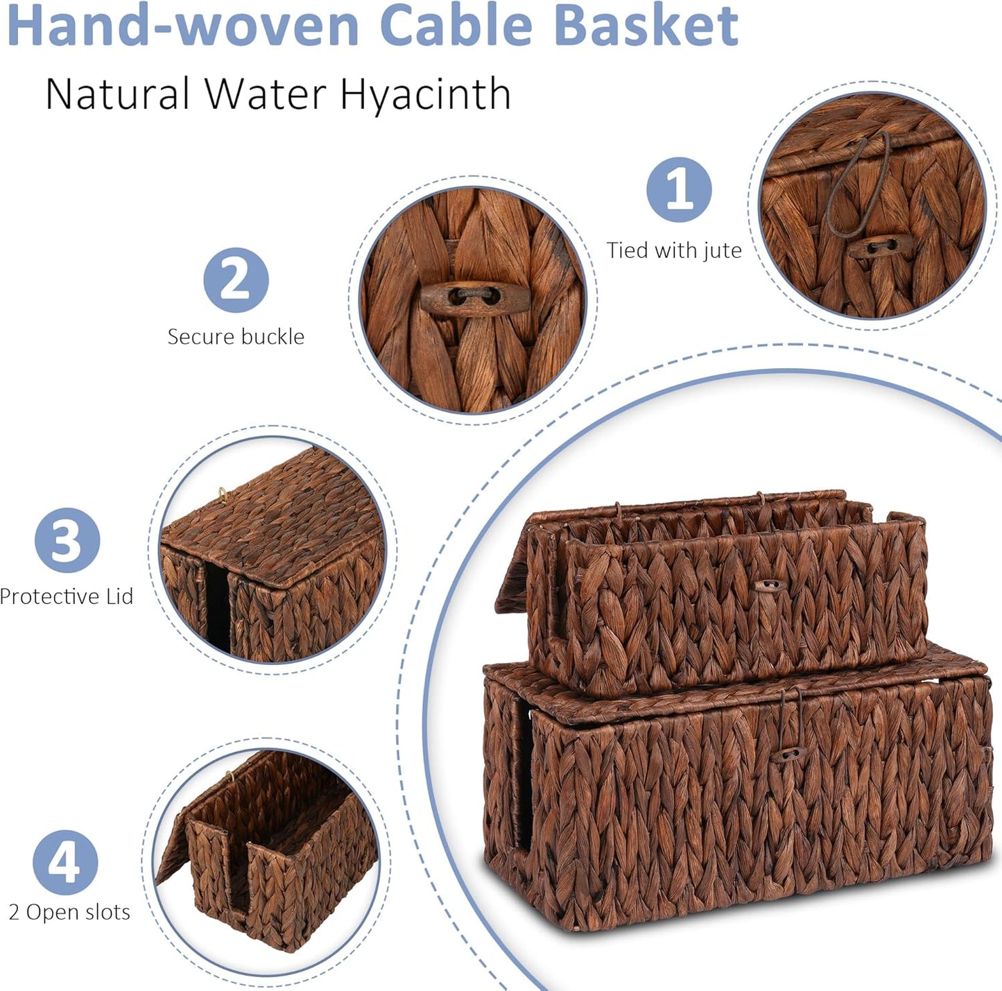 2 Cajas Organizadoras Cables Tejidas a Mano con Tapa