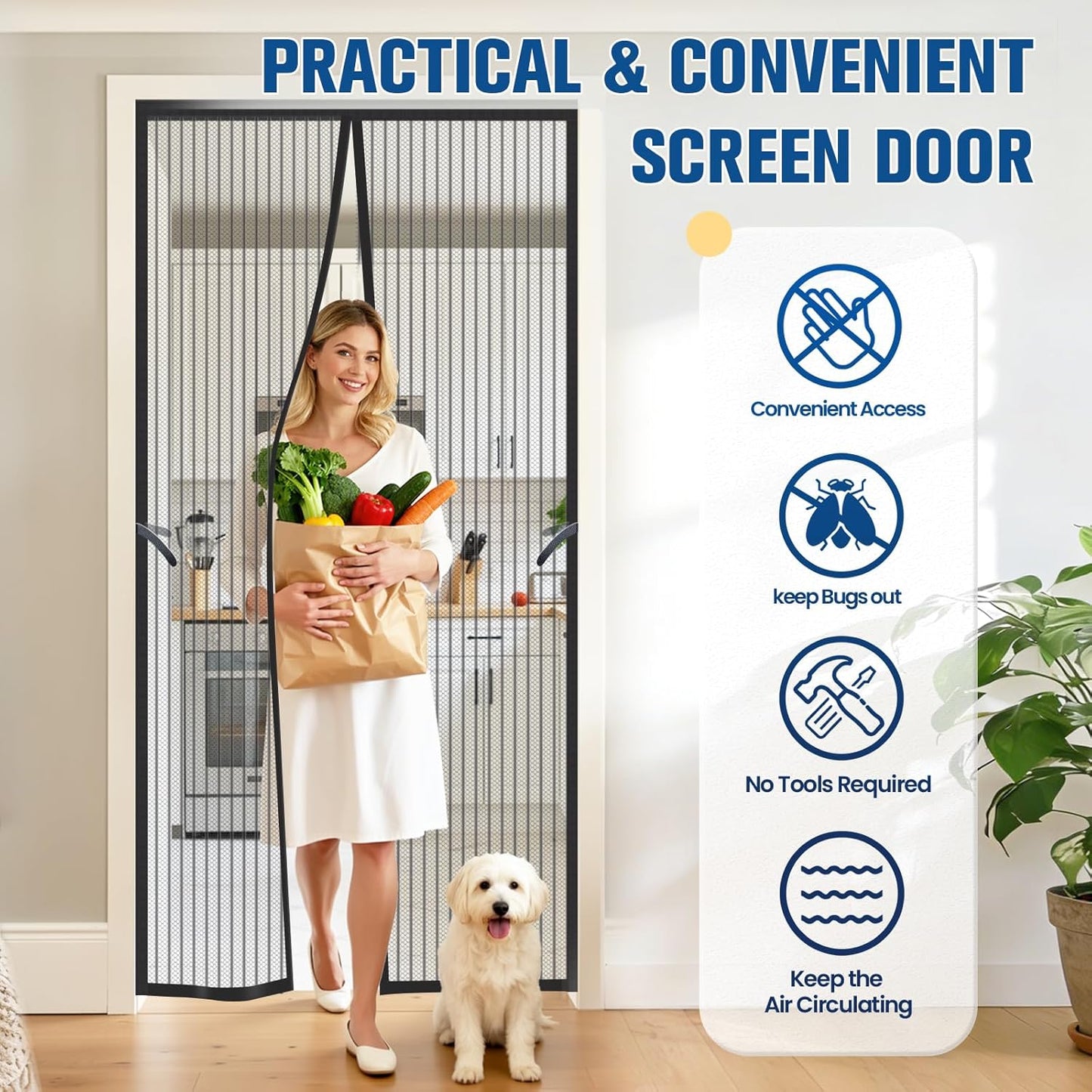 Puerta mosquitera magnética para patio con imanes