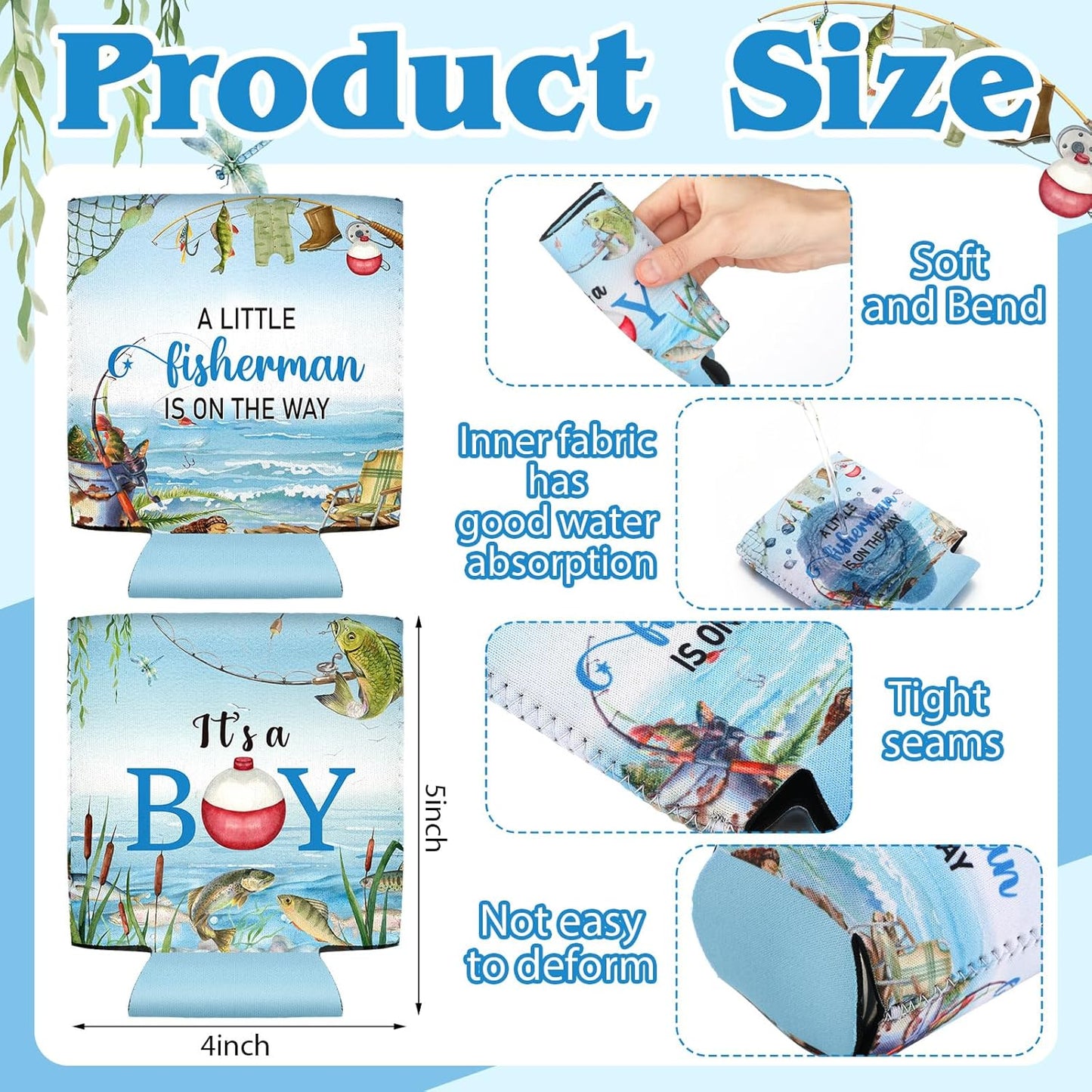24 Decoraciones Pesca Baby Shower Espuma Aislada con Texto Ingles