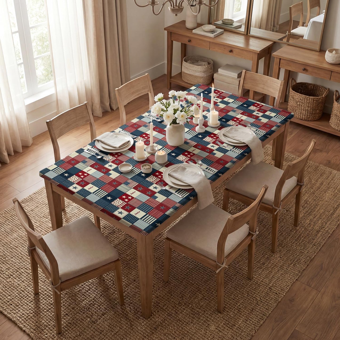 Mantel ajustable patriótico 72 x 30 pulgadas estrellas USA