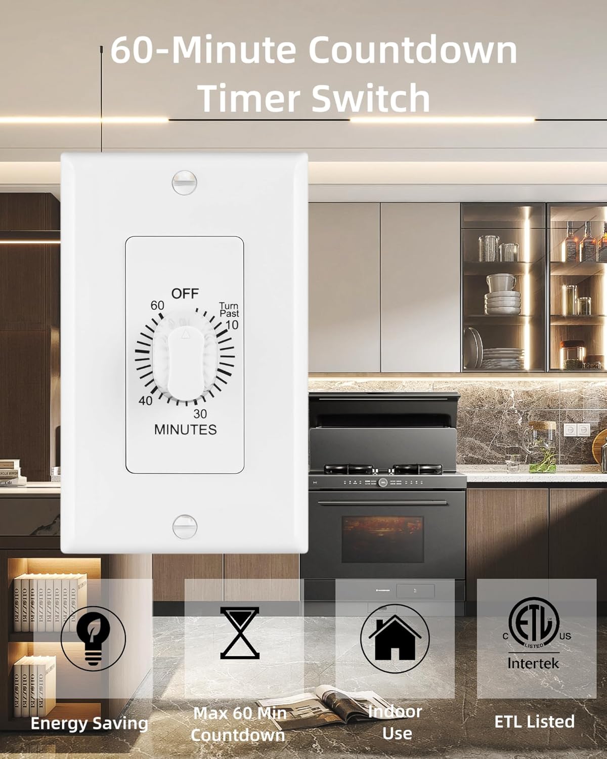 Interruptor temporizador pared interior para baño 60min ETL