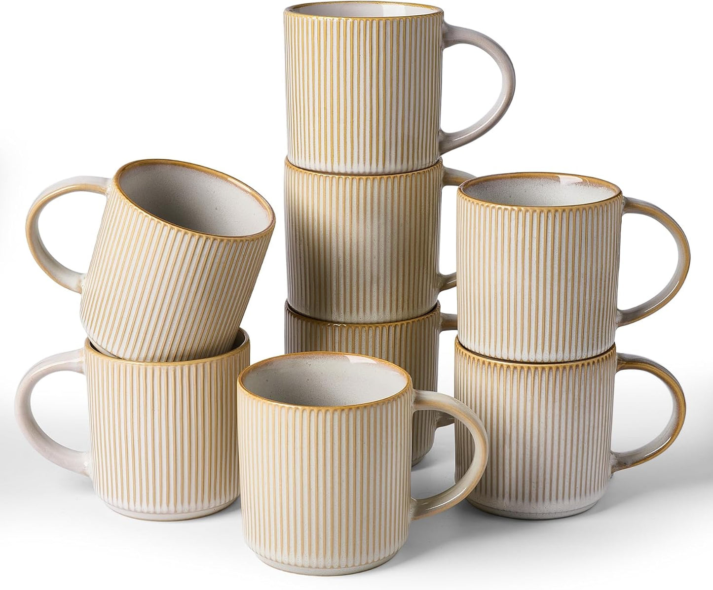 Set 8 Tazas Cerámica 12oz Asa para Café Té Cacao Blanco