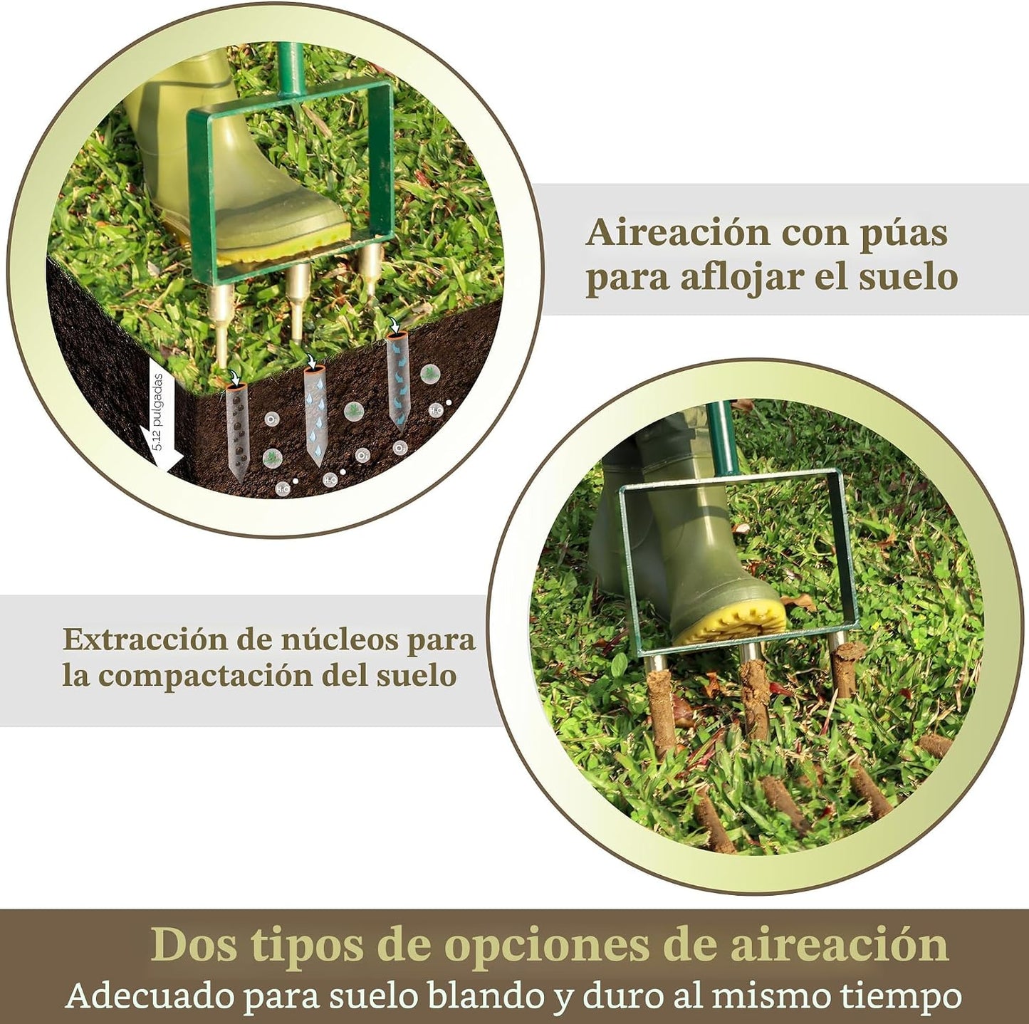 Herramienta aireación 2en1 enchufe picos 6 dientes jardín