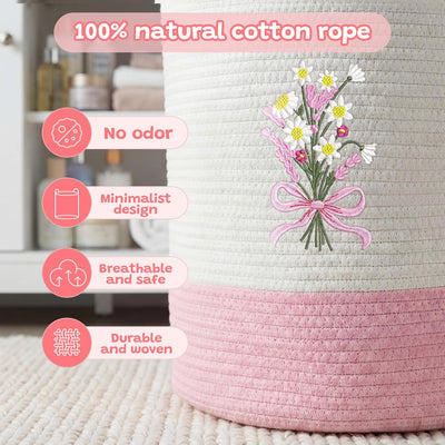 Cesta algodón lazo rosa 15x18pulg canasta ropa niña