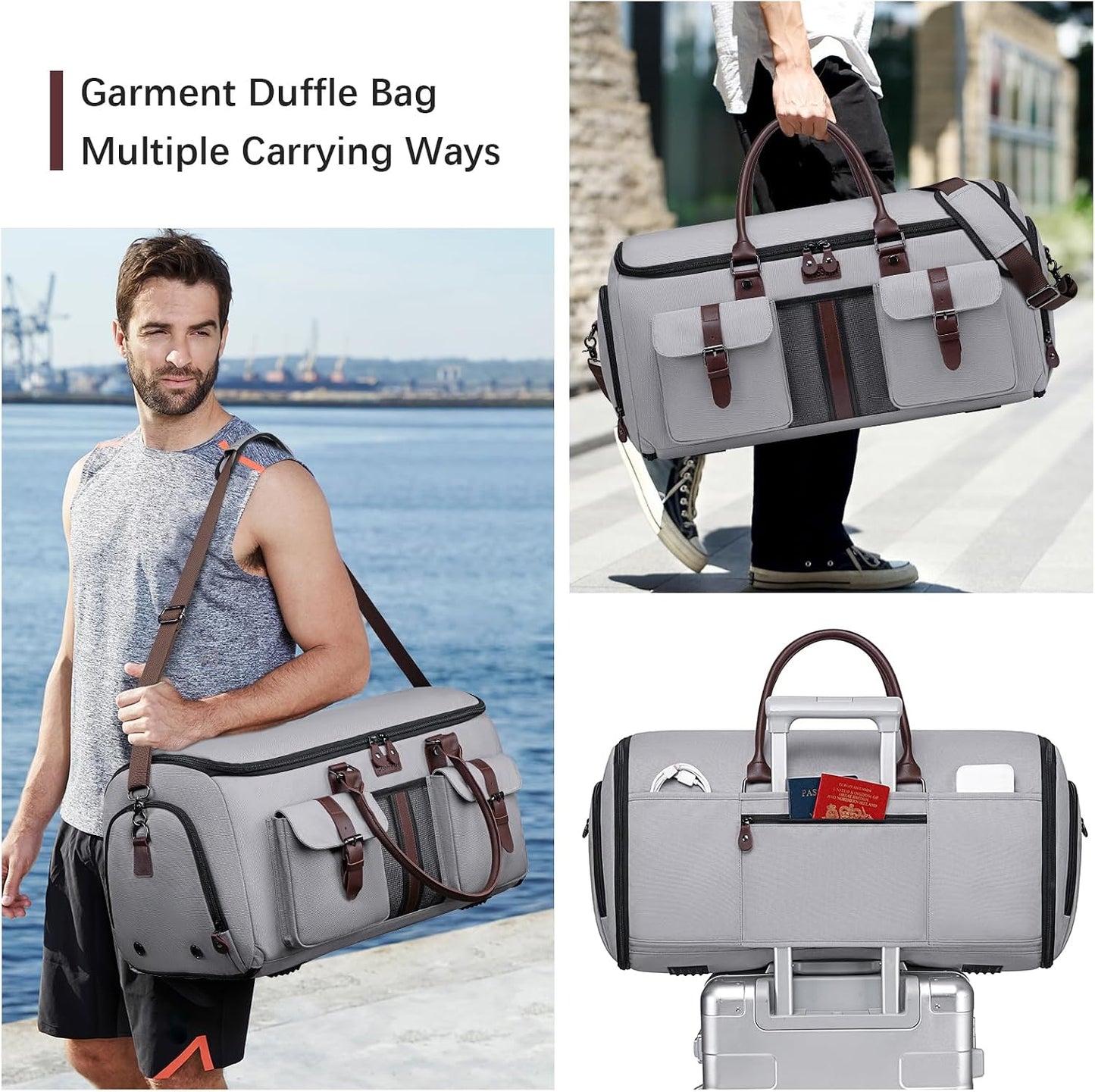 Bolsa viaje 2en1 con compartimento zapatos gris