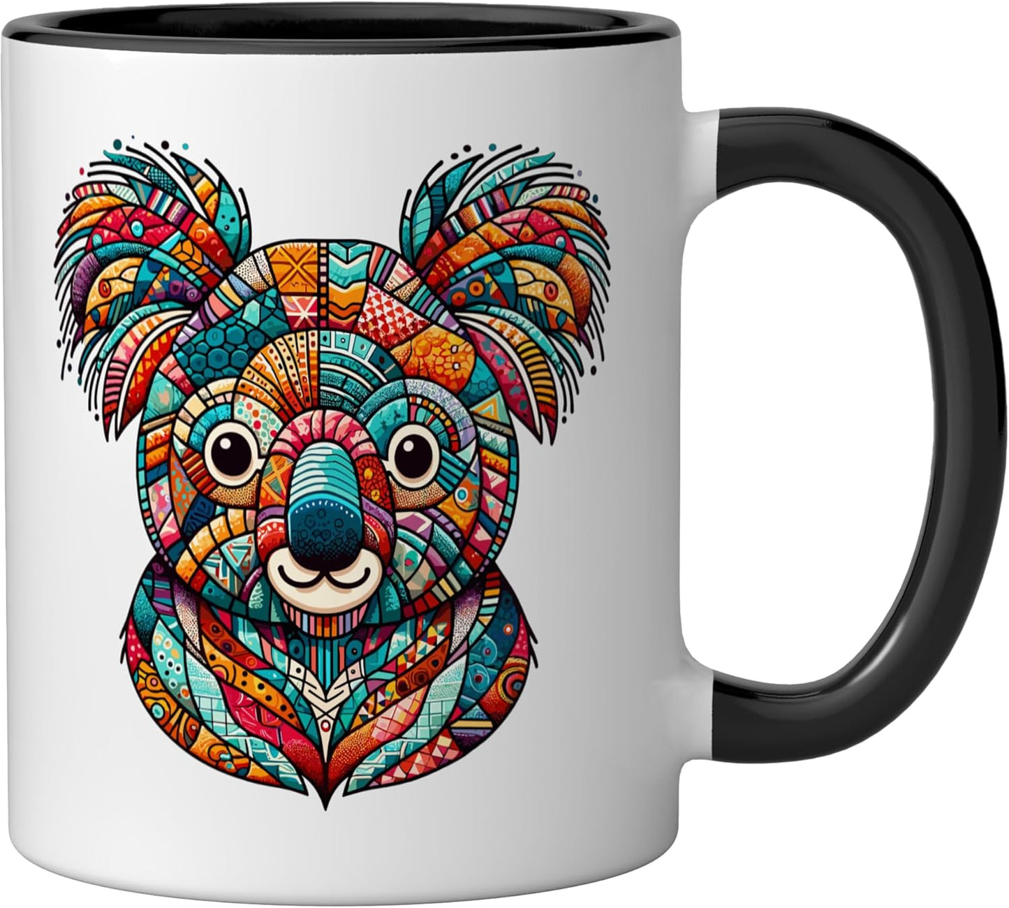 Taza de cerámica koala tribal patchwork vintage negro/blanco