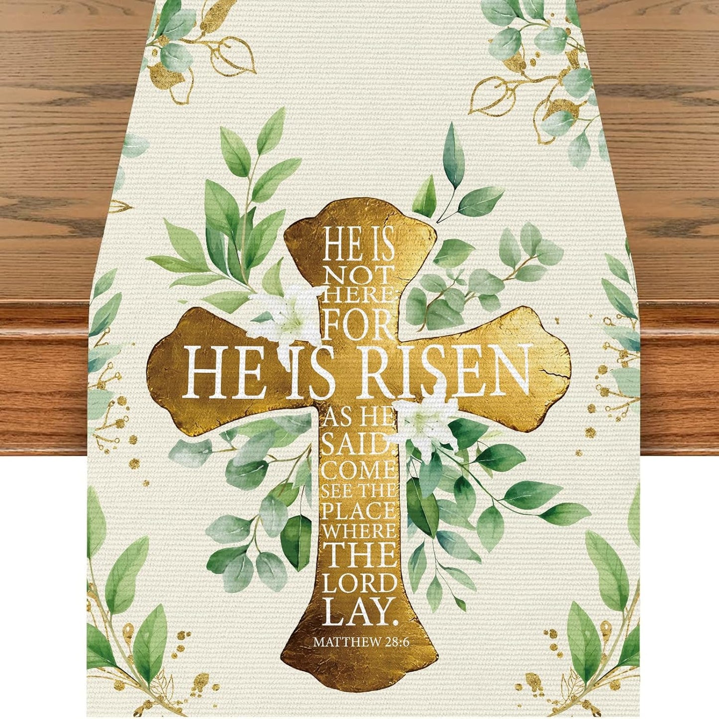 Camino de mesa He is Risen decoración religiosa Pascua para comedor