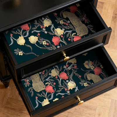 Papel tapiz floral leopardo vintage adhesivo negro azul dorado rojo