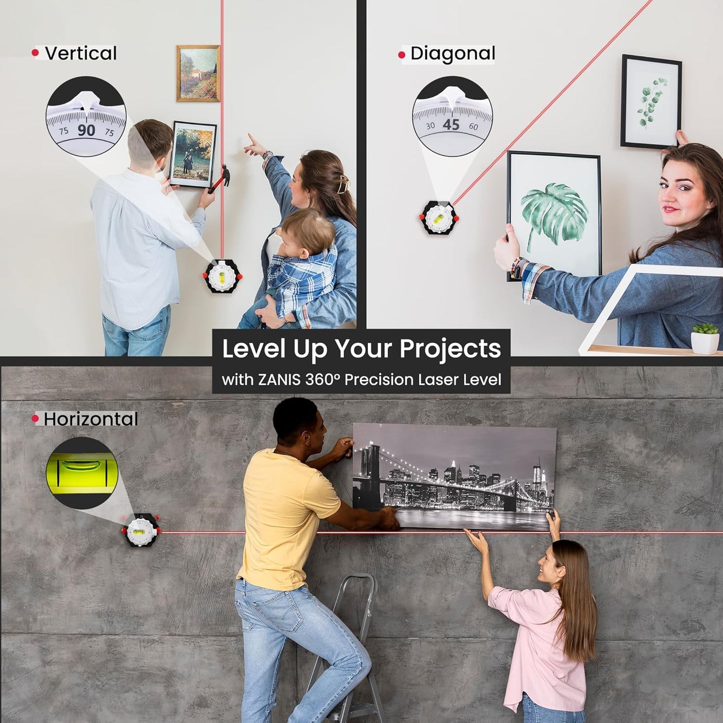 Nivel láser multisuperficie 360° con burbuja