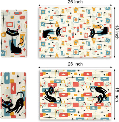 Set 2 Servilletas cocina estilo Mid Century abstracta 18x26