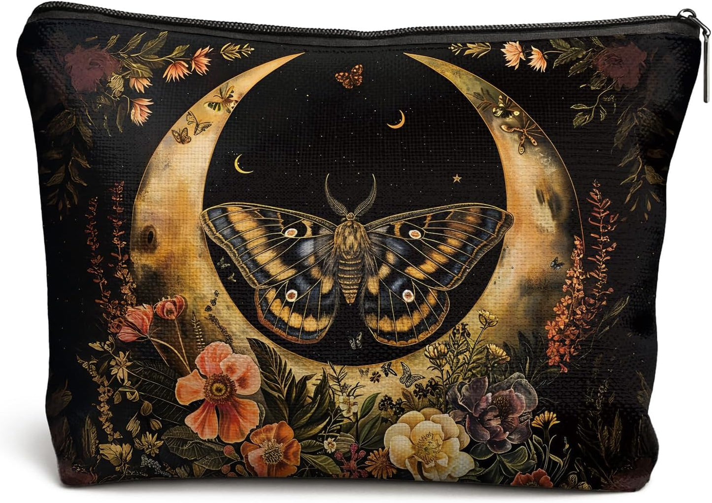 Bolsa maquillaje floral con libélula oscura vintage