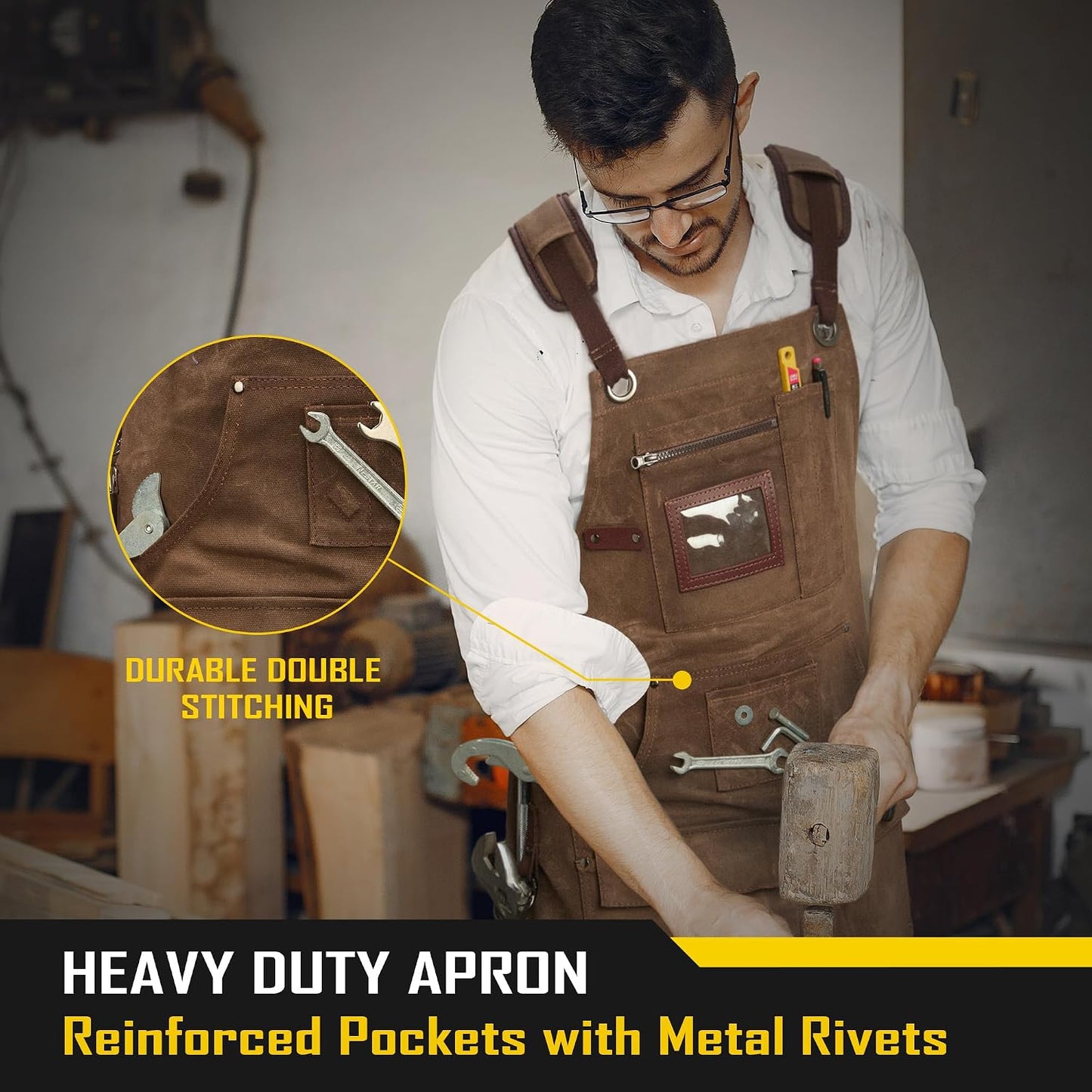 Apron trabajo 16oz lienzo encerado con bolsillos profundos