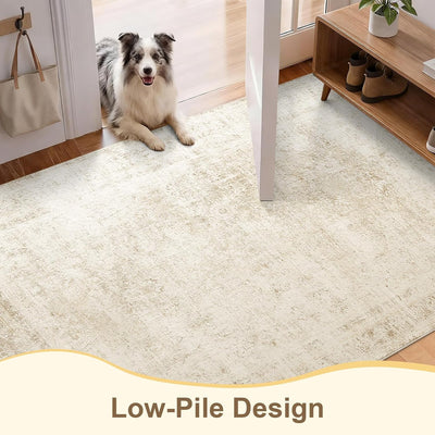 Alfombra área 4x6ft antideslizante pelo bajo vintage beige