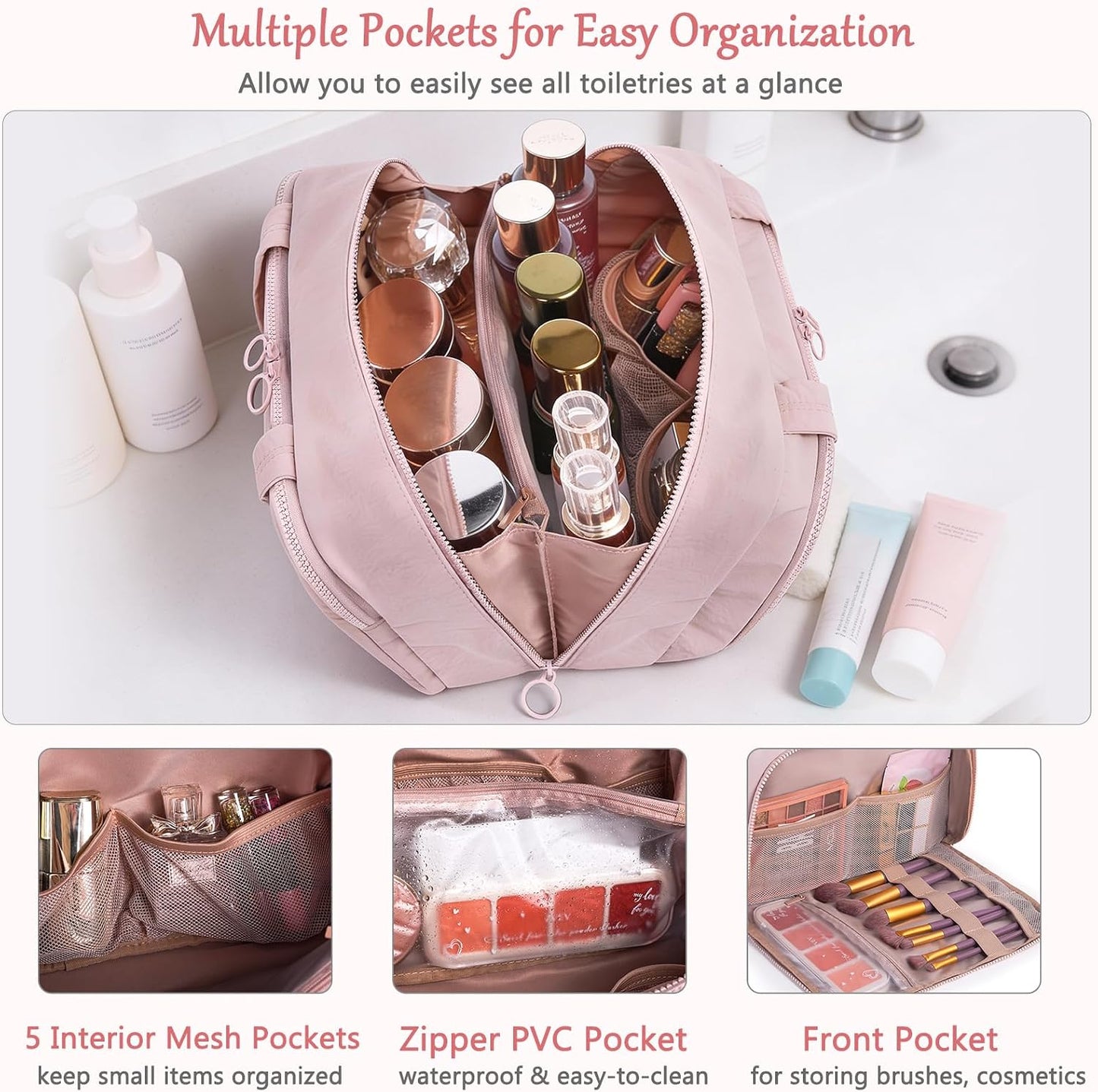 Bolsa maquillaje viaje mujer 4 compartimentos seco y húmedo