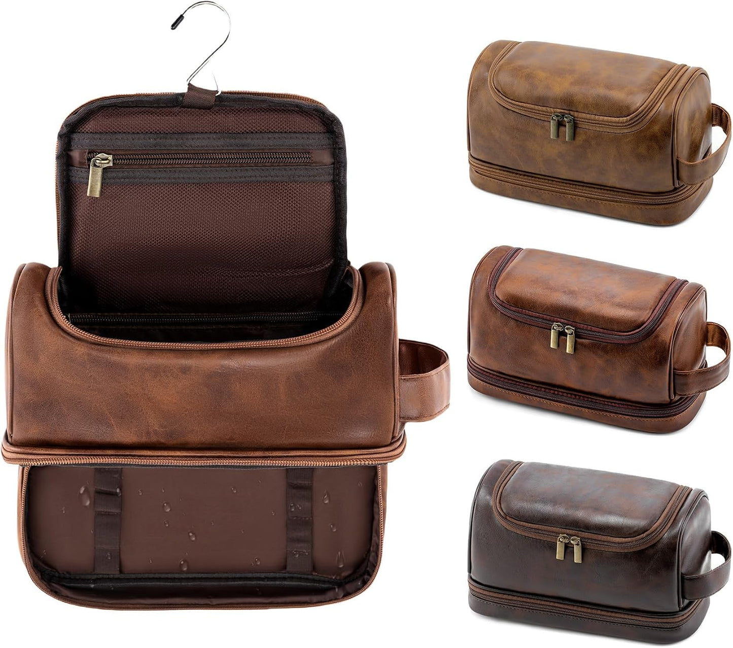 Neceser colgante piel sintética para hombre marrón