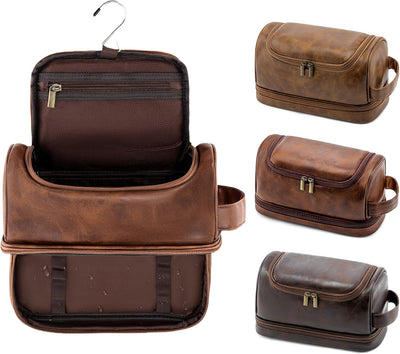 Neceser colgante piel sintética para hombre marrón