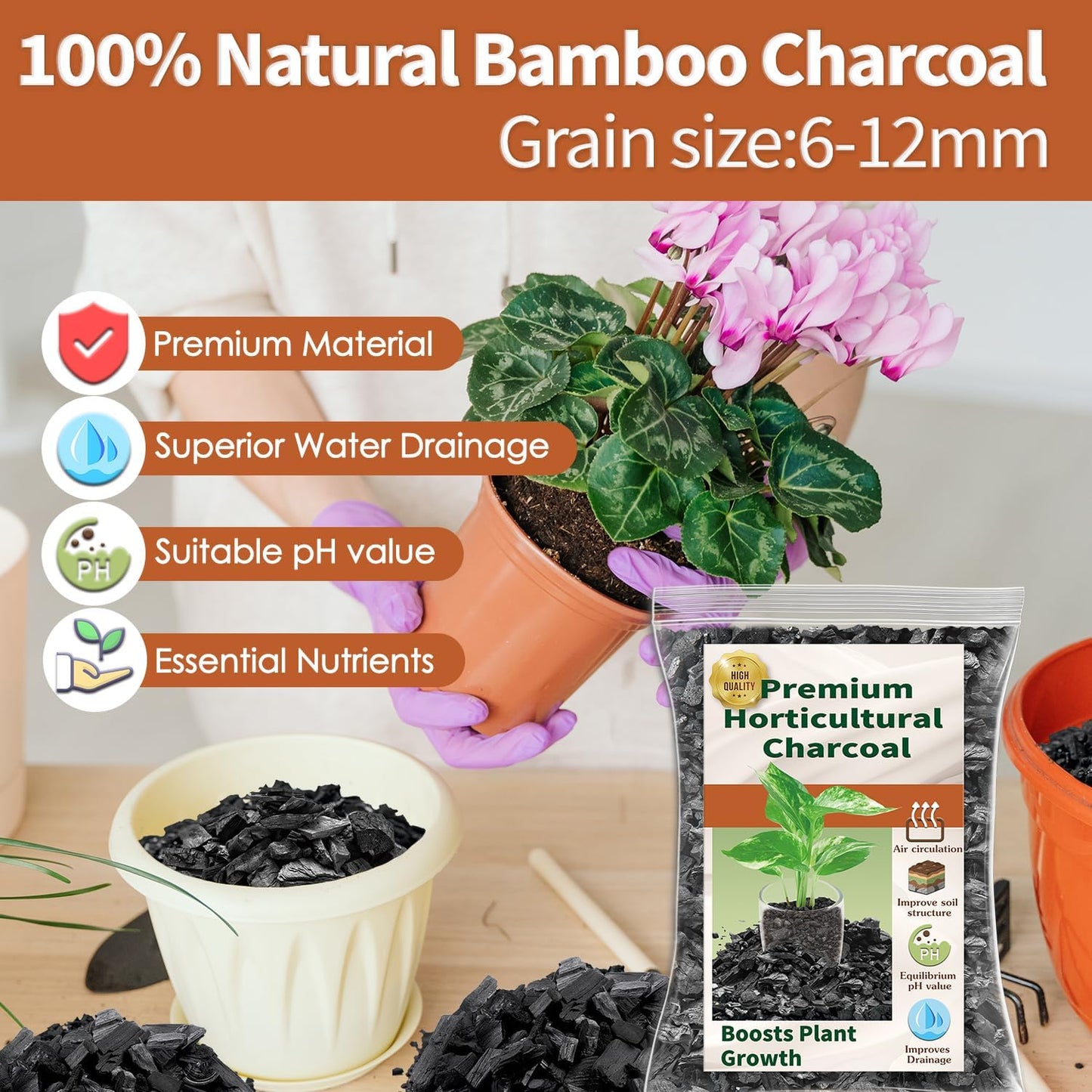 Carbón activado para plantas interior exterior 2qt
