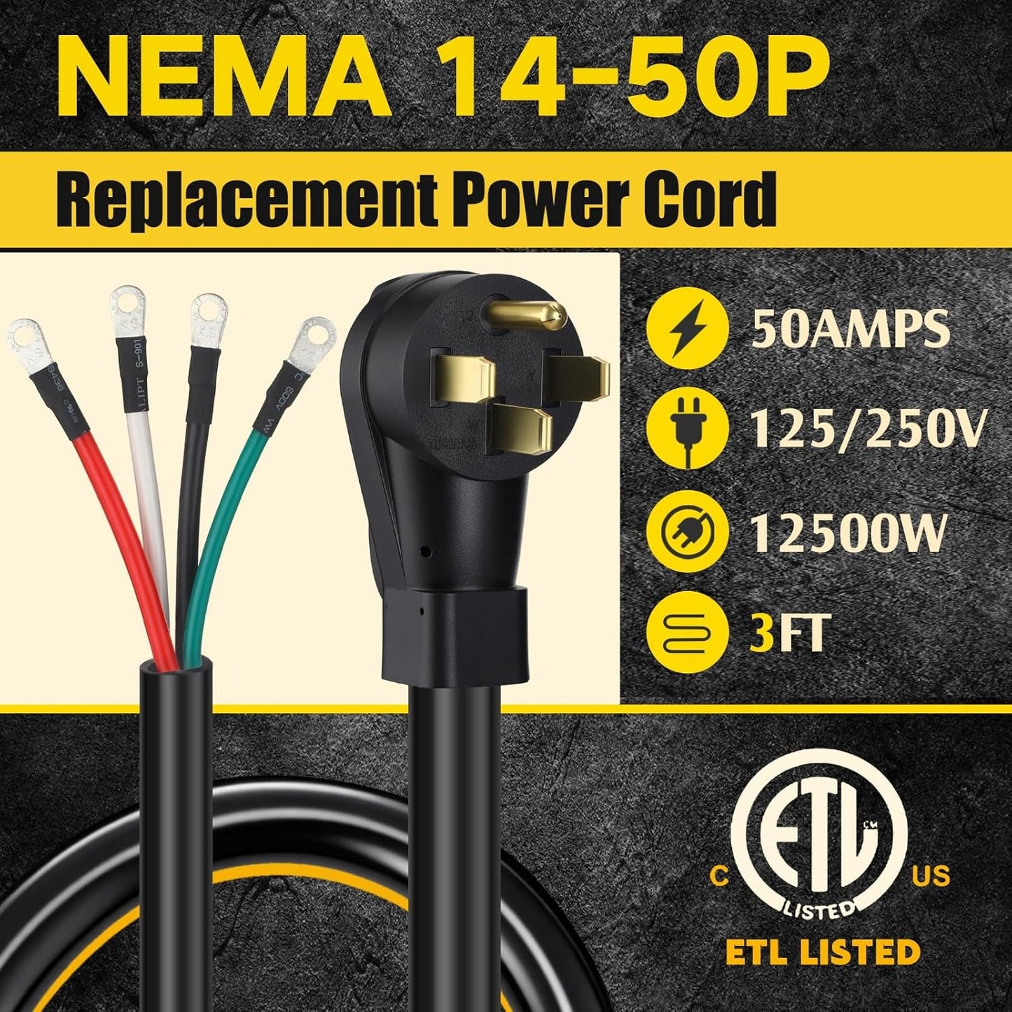 Cable repuesto caravana 3ft 50A 4 clavijas NEMA 14-50p
