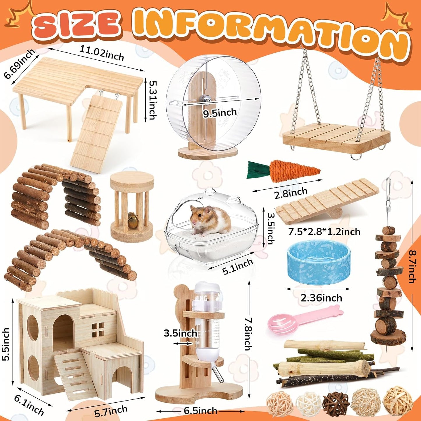 40 Accesorios Jaula Hámster Rueda 9.5pulg Madera