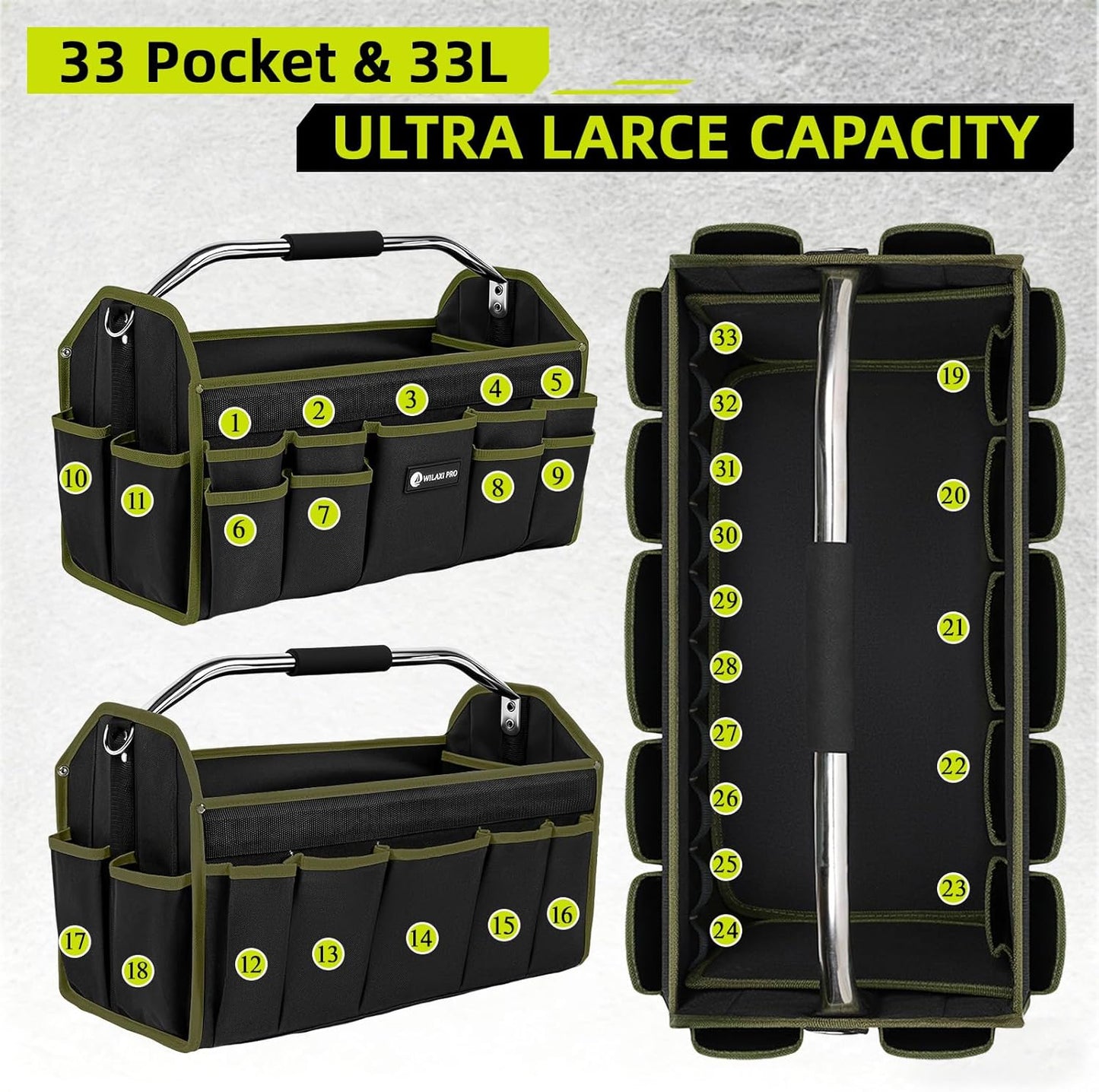 Bolsa herramientas 22pulg 33 bolsillos plegable con asa