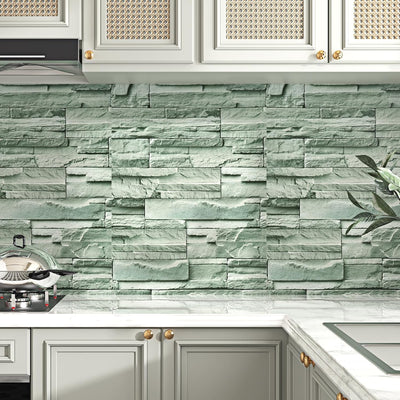 Papel tapiz ladrillo verde autoadhesivo efecto piedra textura 3D