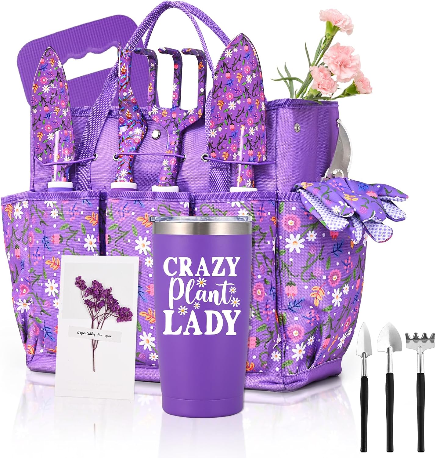 Juego 14 herramientas jardinería con bolsa para mujeres