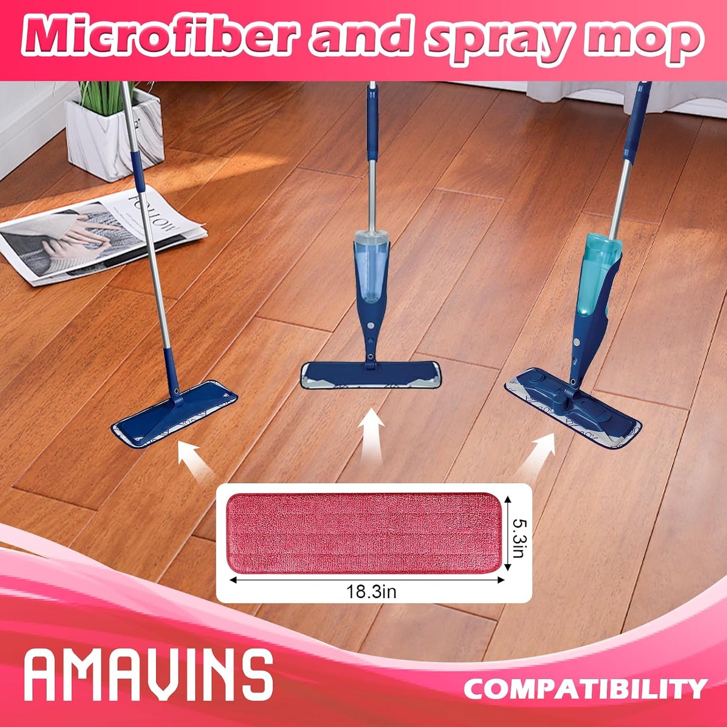 3 Pzas Almohadillas Microfibra para Mopa 18pulg Reutilizables