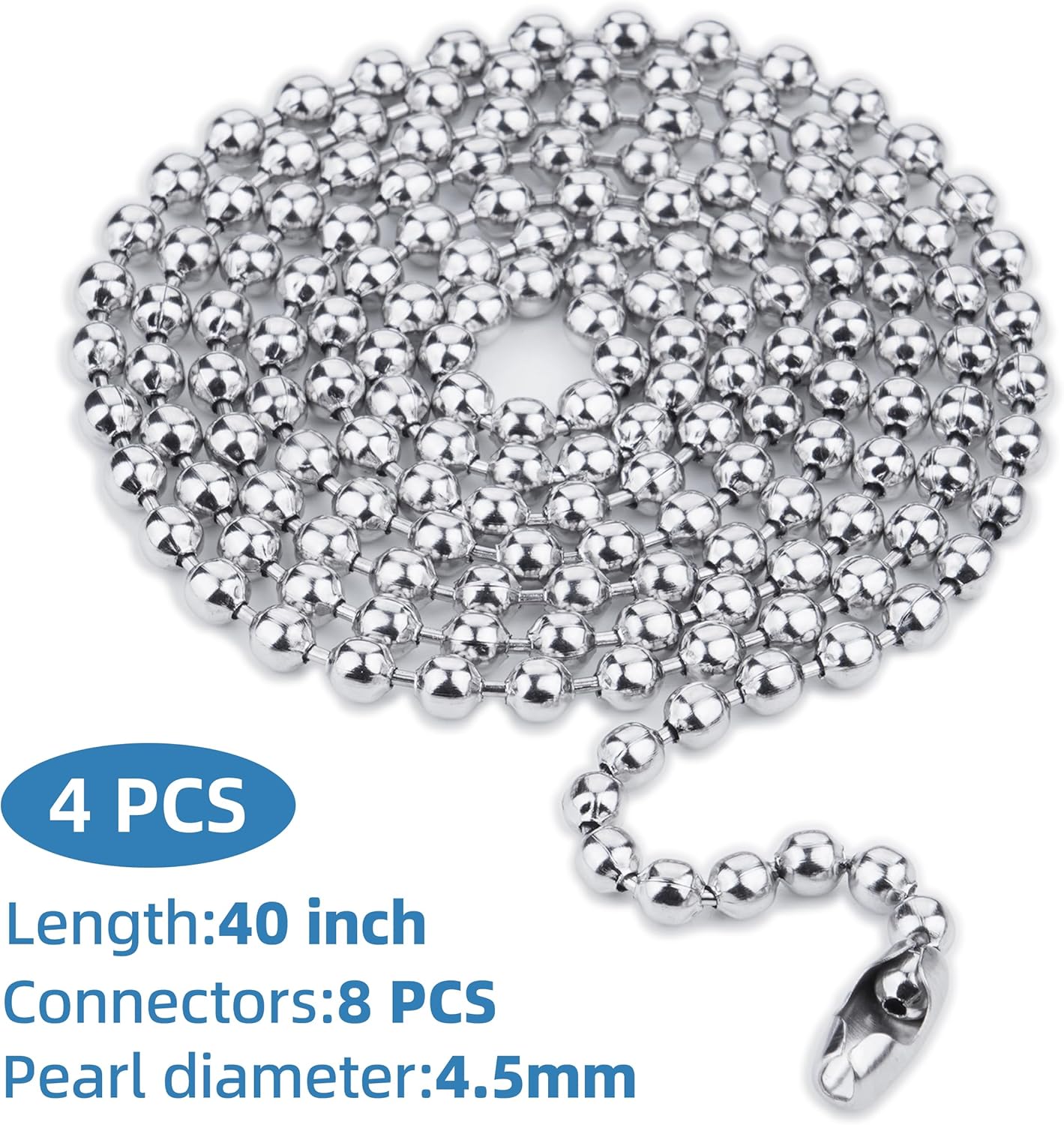 Cadena acero inox 40pulg con cuentas bola perro 8 conectores