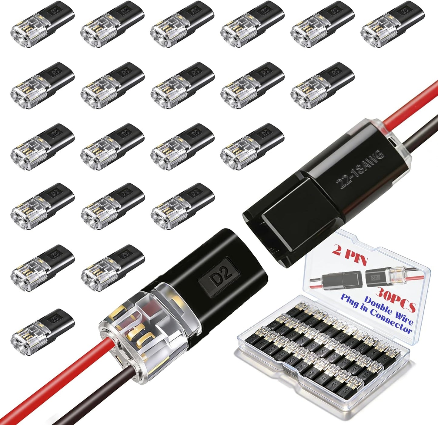 30 Conectores doble cable para tira LED 2 pines