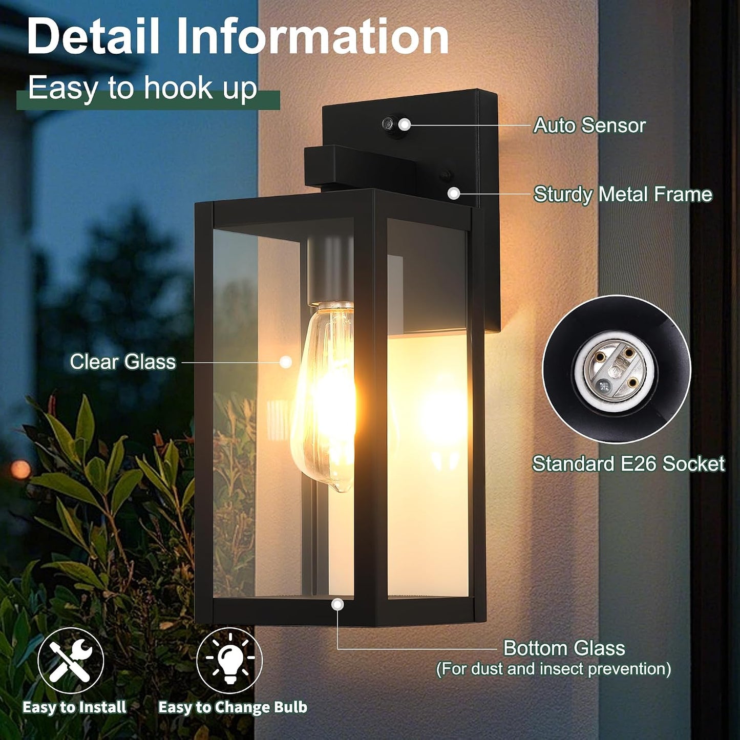 Lámpara sensor amanecer anochecer exterior impermeable