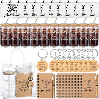 60 Pzas Vasos Vidrio 16oz con Popote y Bolsas Regalo PVC