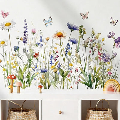 Adhesivo ventanal flores mariposas vintage para dormitorio niñas