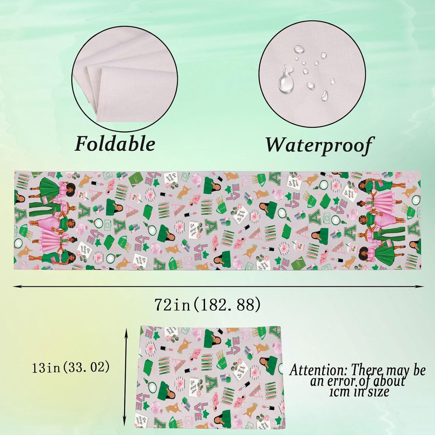 Table runner sorority hermandad rosa y verde