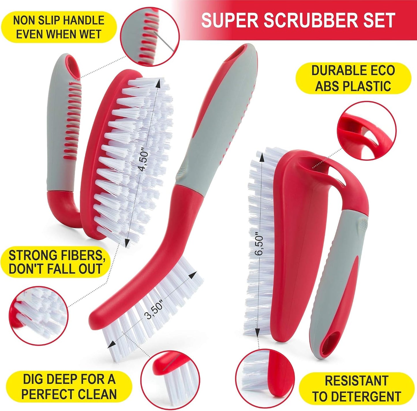Set 6 Cepillos Limpieza Ducha Puerta Vidrio