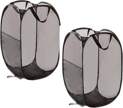 2 Cestas Plegables Ropa Sucia Malla Negro 22.8x14pulg